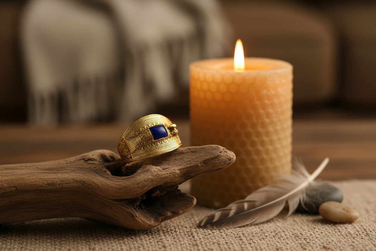Gold Ramses Duck Ring, Ancient Egyptian Inspired Cuff Jewelry, Lapis Lazuli Statement Ring