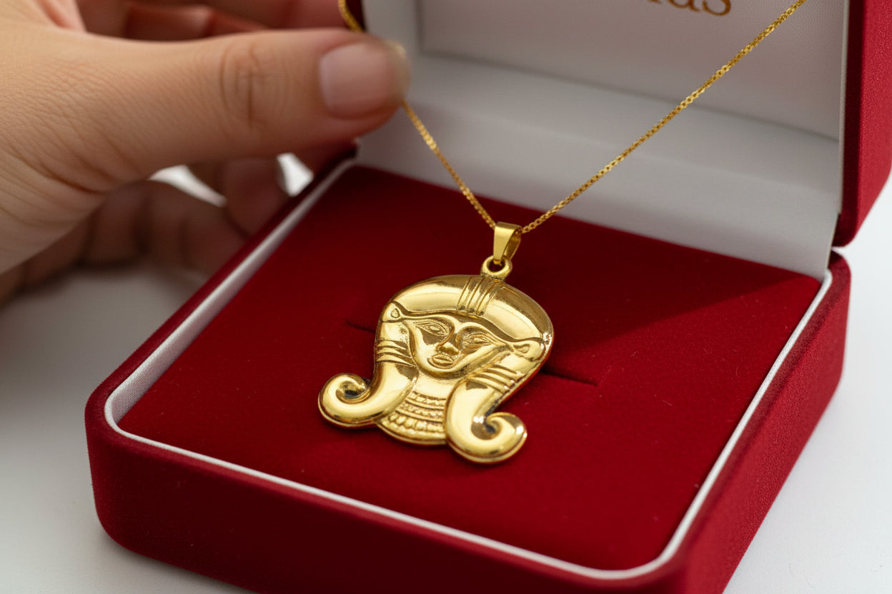 Gold Goddess Hathor Pendant, Large Egyptian Goddess Necklace