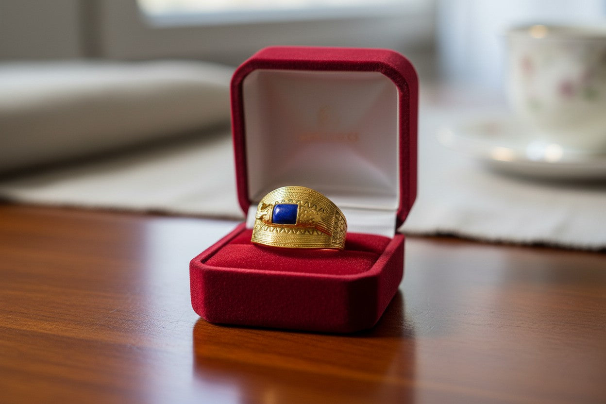 Gold Ramses Duck Ring, Ancient Egyptian Inspired Cuff Jewelry, Lapis Lazuli Statement Ring