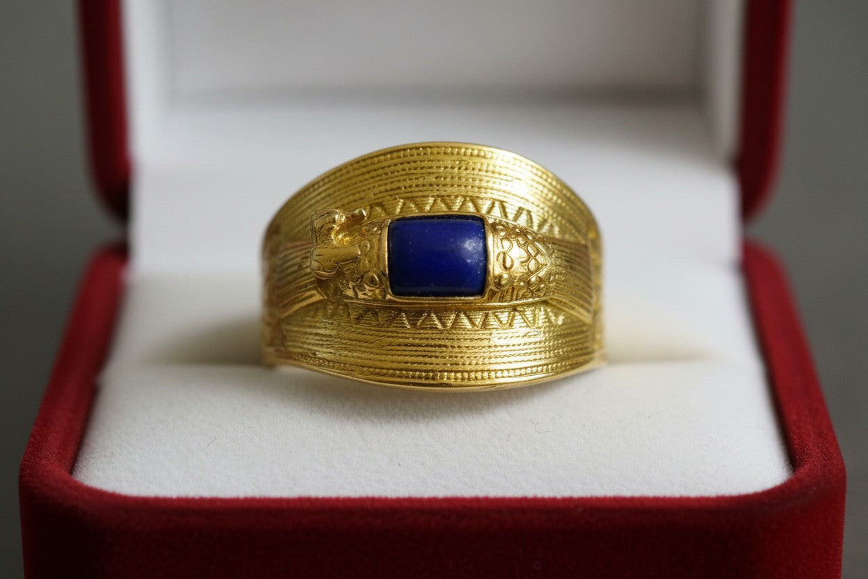 Gold Ramses Duck Ring, Ancient Egyptian Inspired Cuff Jewelry, Lapis Lazuli Statement Ring