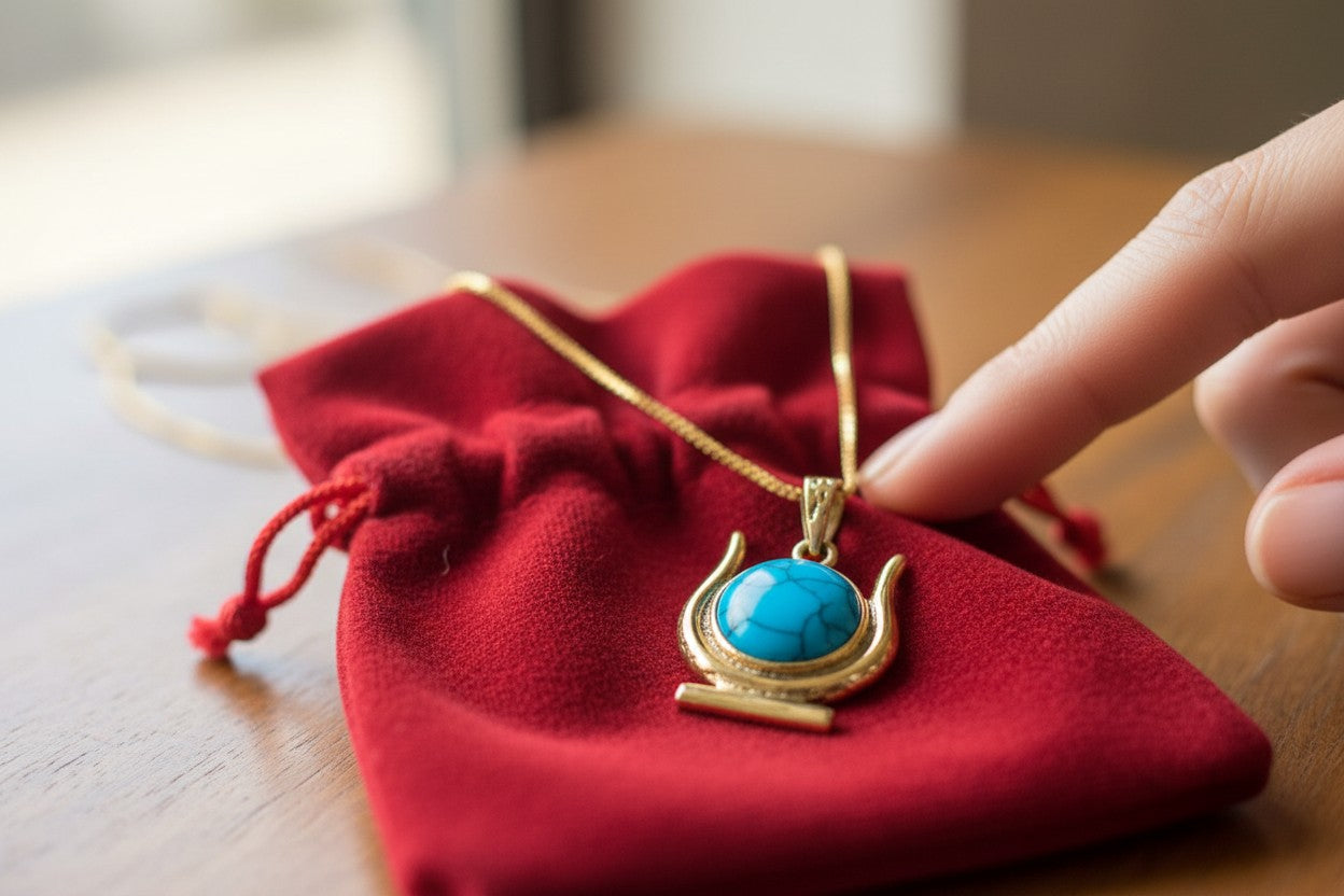 Gold Hathor Turquoise Crown Horns Necklace, Egyptian Goddess Jewelry, Ancient Egypt Pendant, Spiritual Talisman Gift for Her