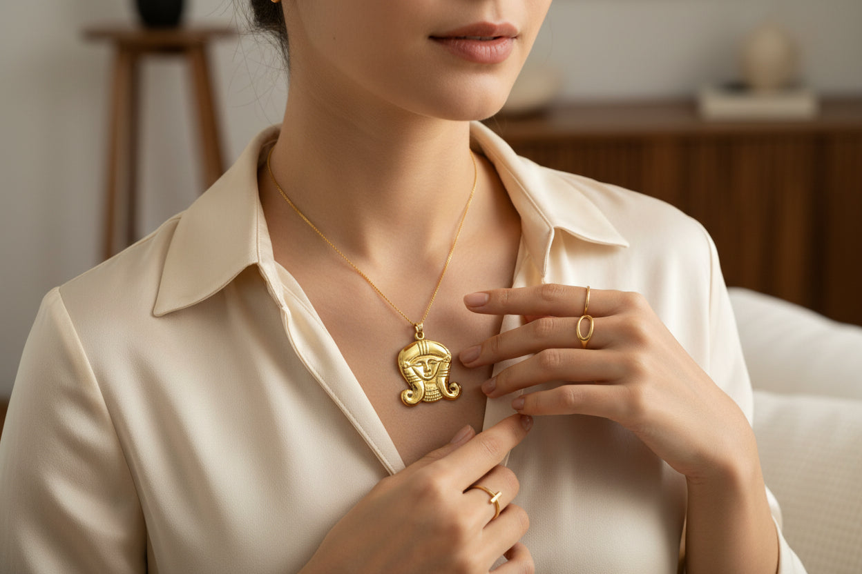 Gold Goddess Hathor Pendant, Large Egyptian Goddess Necklace