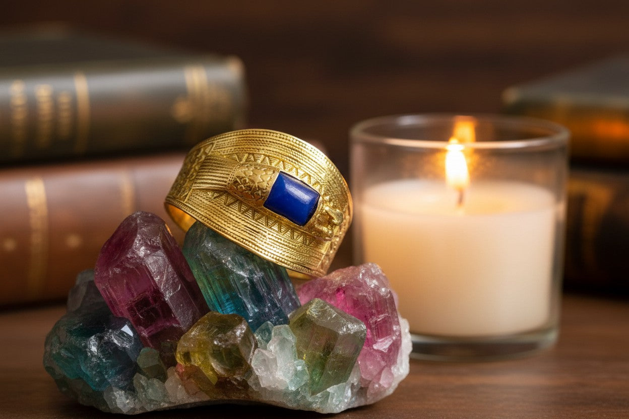 Gold Ramses Duck Ring, Ancient Egyptian Inspired Cuff Jewelry, Lapis Lazuli Statement Ring