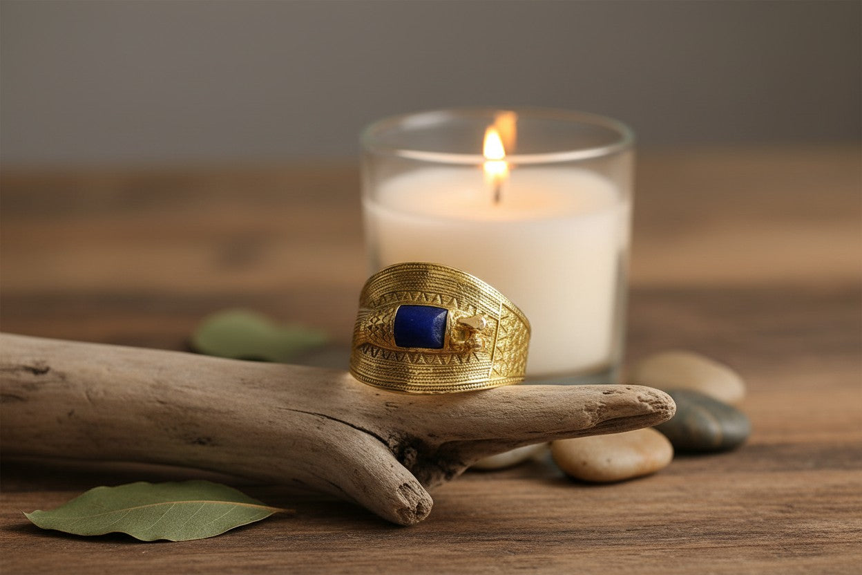 Gold Ramses Duck Ring, Ancient Egyptian Inspired Cuff Jewelry, Lapis Lazuli Statement Ring