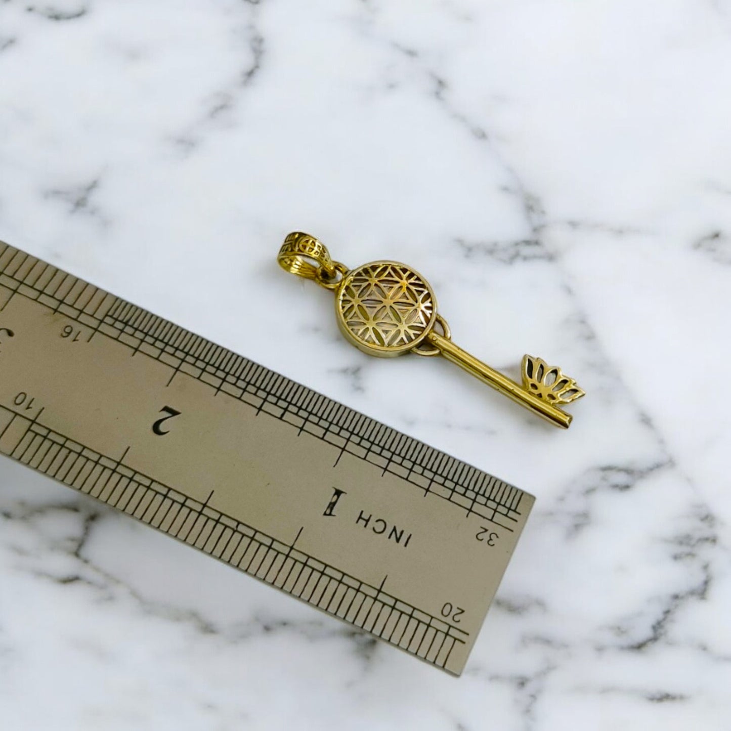 Gold Flower of Life Key Pendant, Egyptian Talisman Necklace