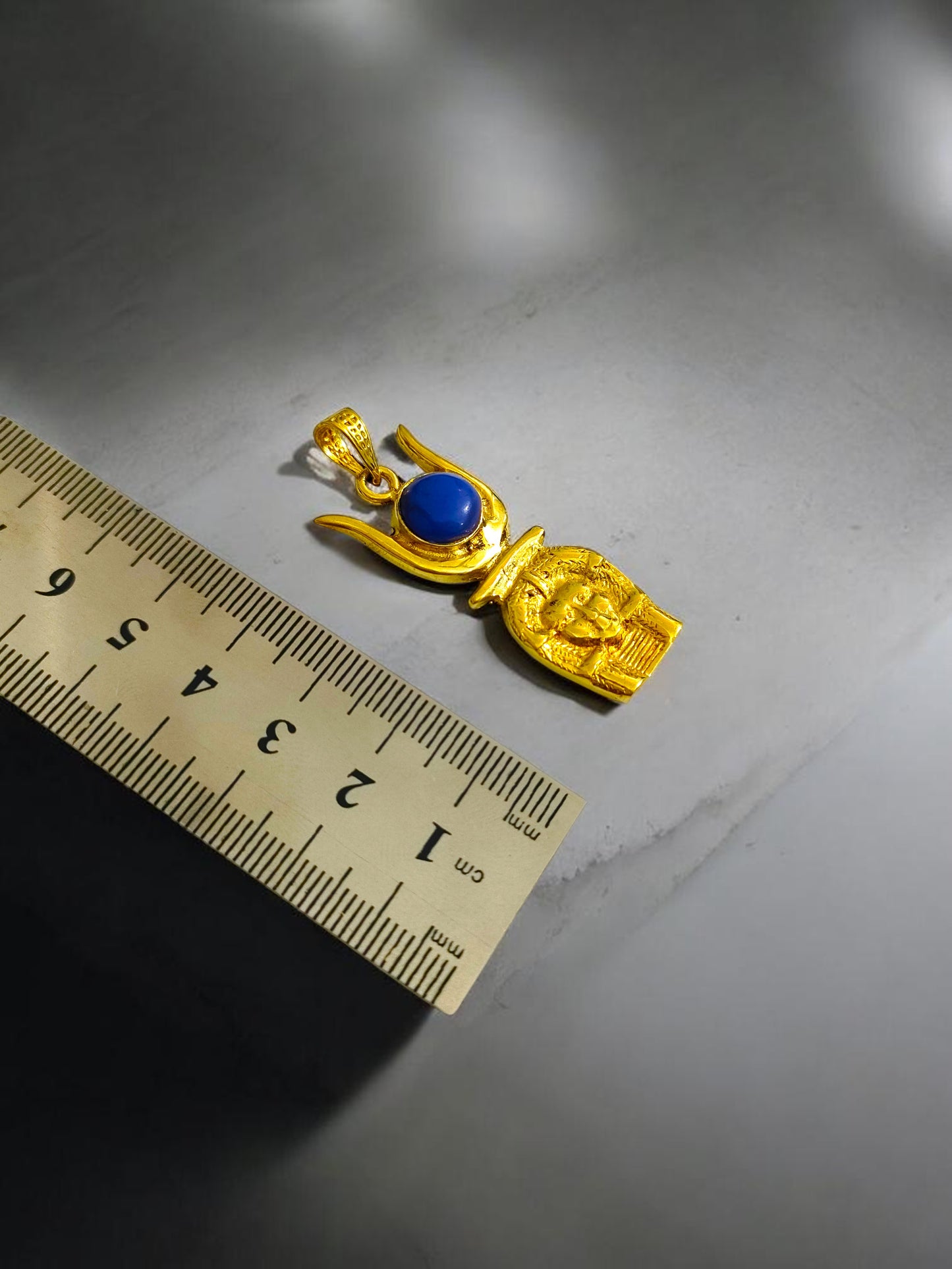 Gold Hathor Pendant Necklace, Egyptian Lapis Lazuli Jewelry