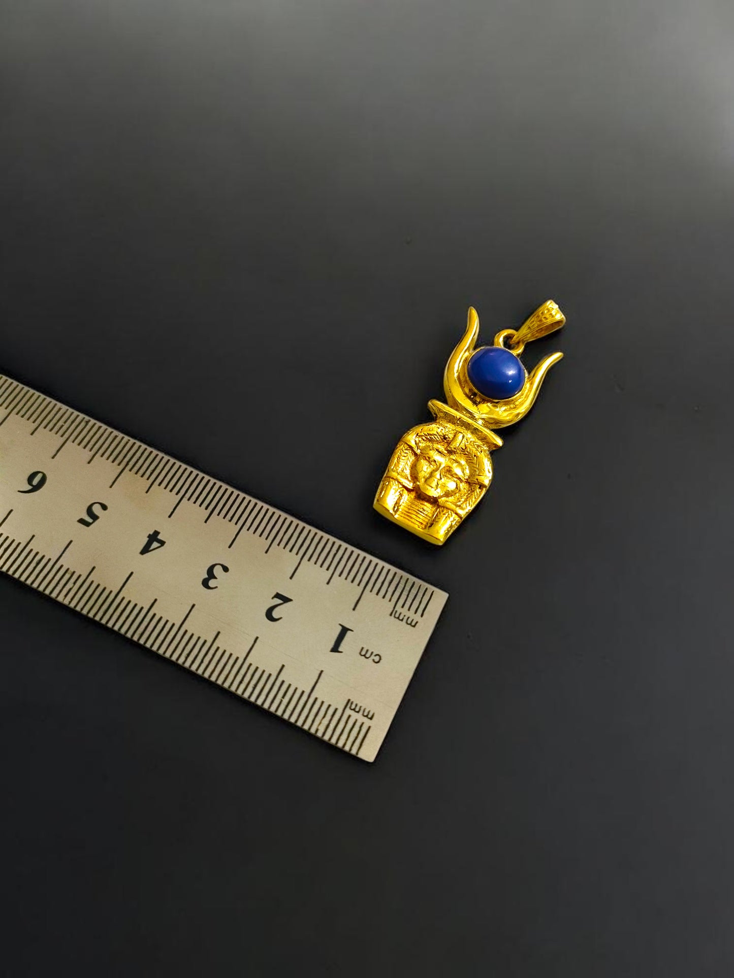 Gold Hathor Pendant Necklace, Egyptian Lapis Lazuli Jewelry