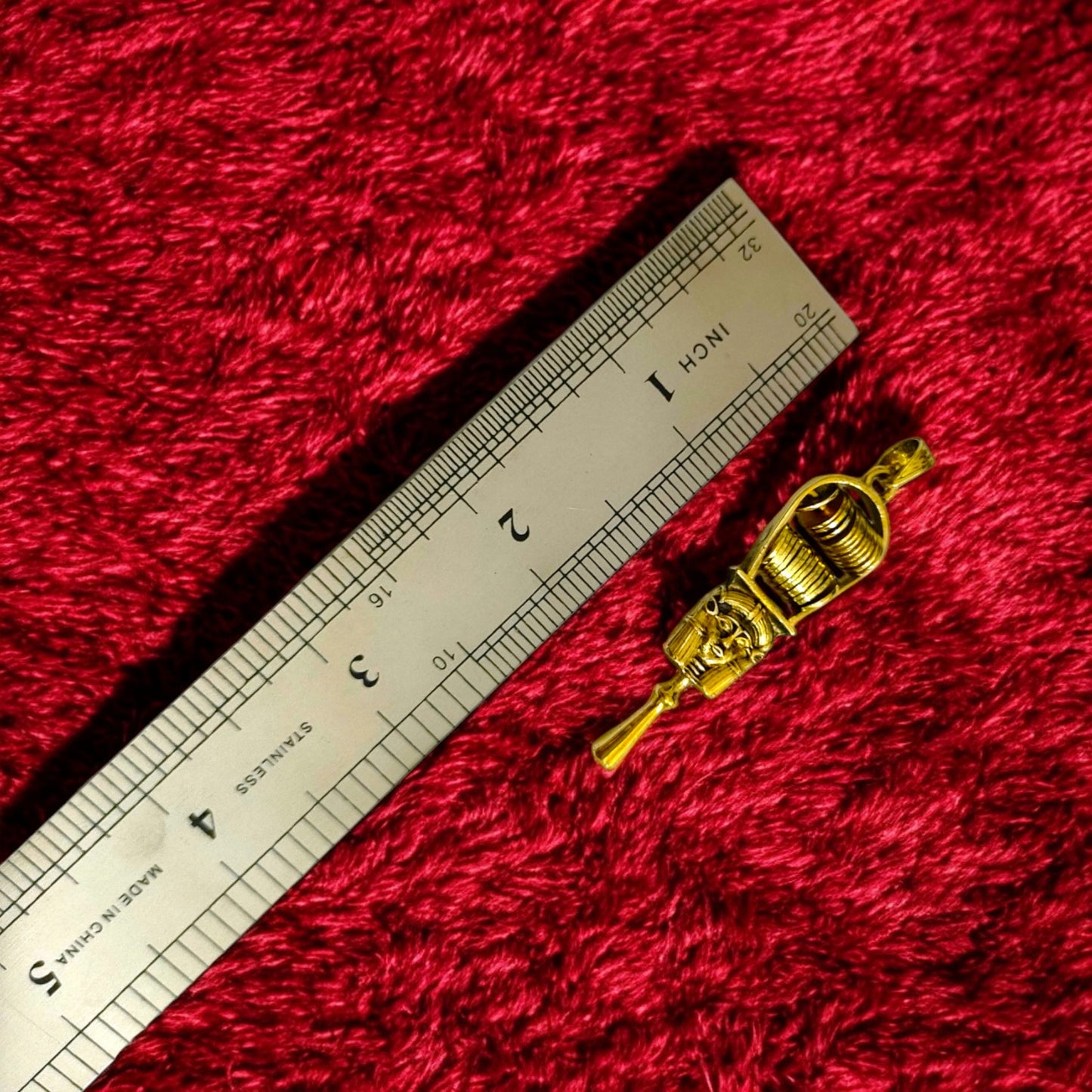 Gold Hathor Sistrum Pendant, Egyptian Revival Amulet Necklace