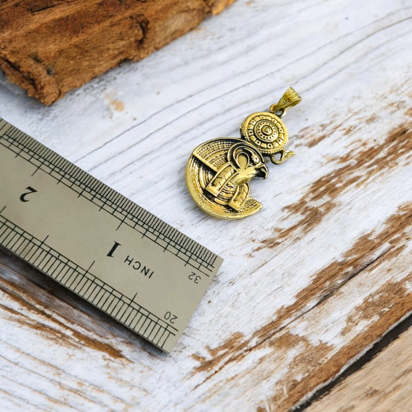 Gold God Horus Pendant, Egyptian Revival Necklace