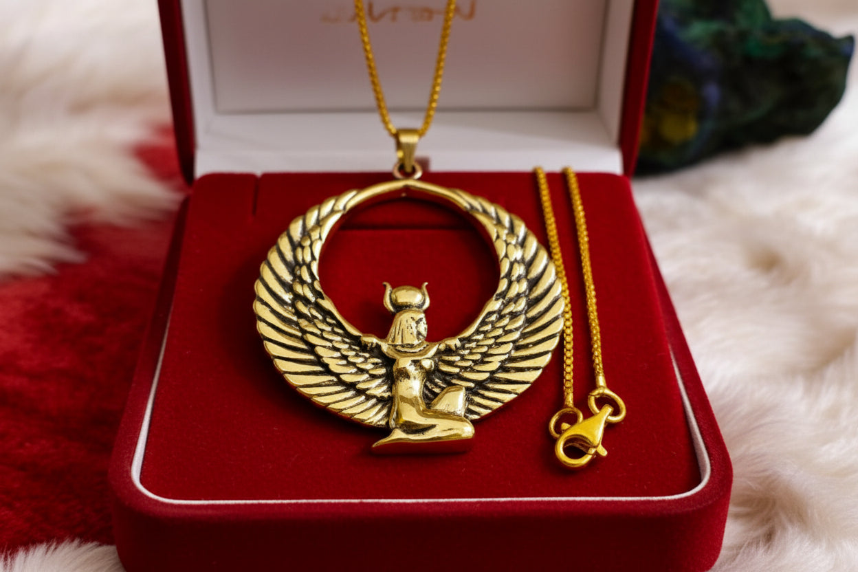 Gold Goddess Isis Pendant, Winged Egyptian Goddess, Egyptian Jewelry, Divine Minimalist Necklace, Gift for Men and Women