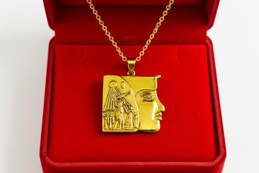 Gold Akhenaten Pendant, King Praying to Aten Necklace, Ancient Egyptian Jewelry, Pharaoh Amulet, Spiritual Gift for Him Her