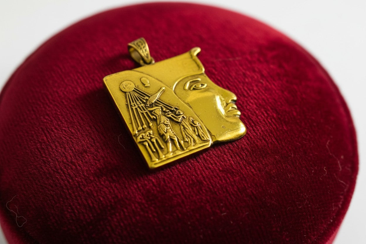 Gold Akhenaten Pendant, King Praying to Aten Necklace, Ancient Egyptian Jewelry, Pharaoh Amulet, Spiritual Gift for Him Her