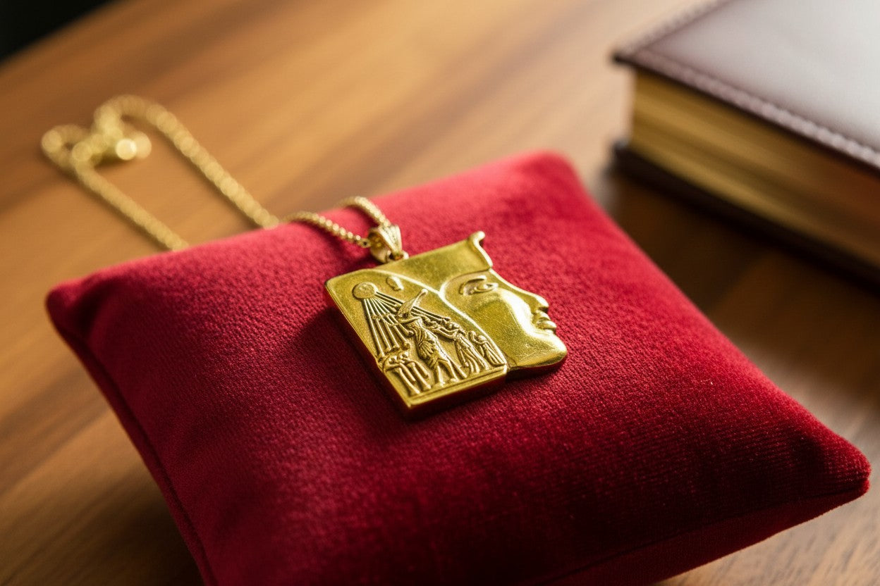 Gold Akhenaten Pendant, King Praying to Aten Necklace, Ancient Egyptian Jewelry, Pharaoh Amulet, Spiritual Gift for Him Her