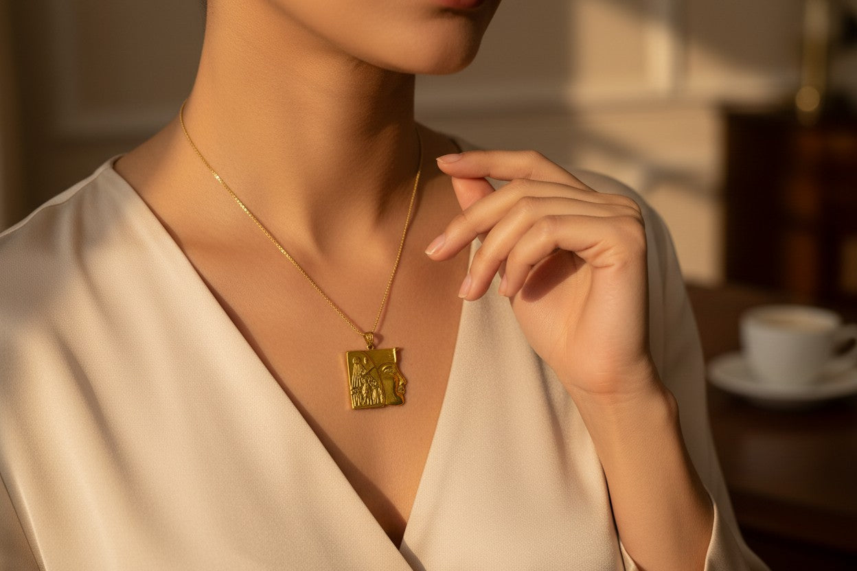 Gold Akhenaten Pendant, King Praying to Aten Necklace, Ancient Egyptian Jewelry, Pharaoh Amulet, Spiritual Gift for Him Her