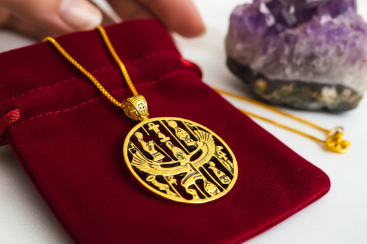 Gold Goddess Isis Pendant, Winged Egyptian Divine Necklace
