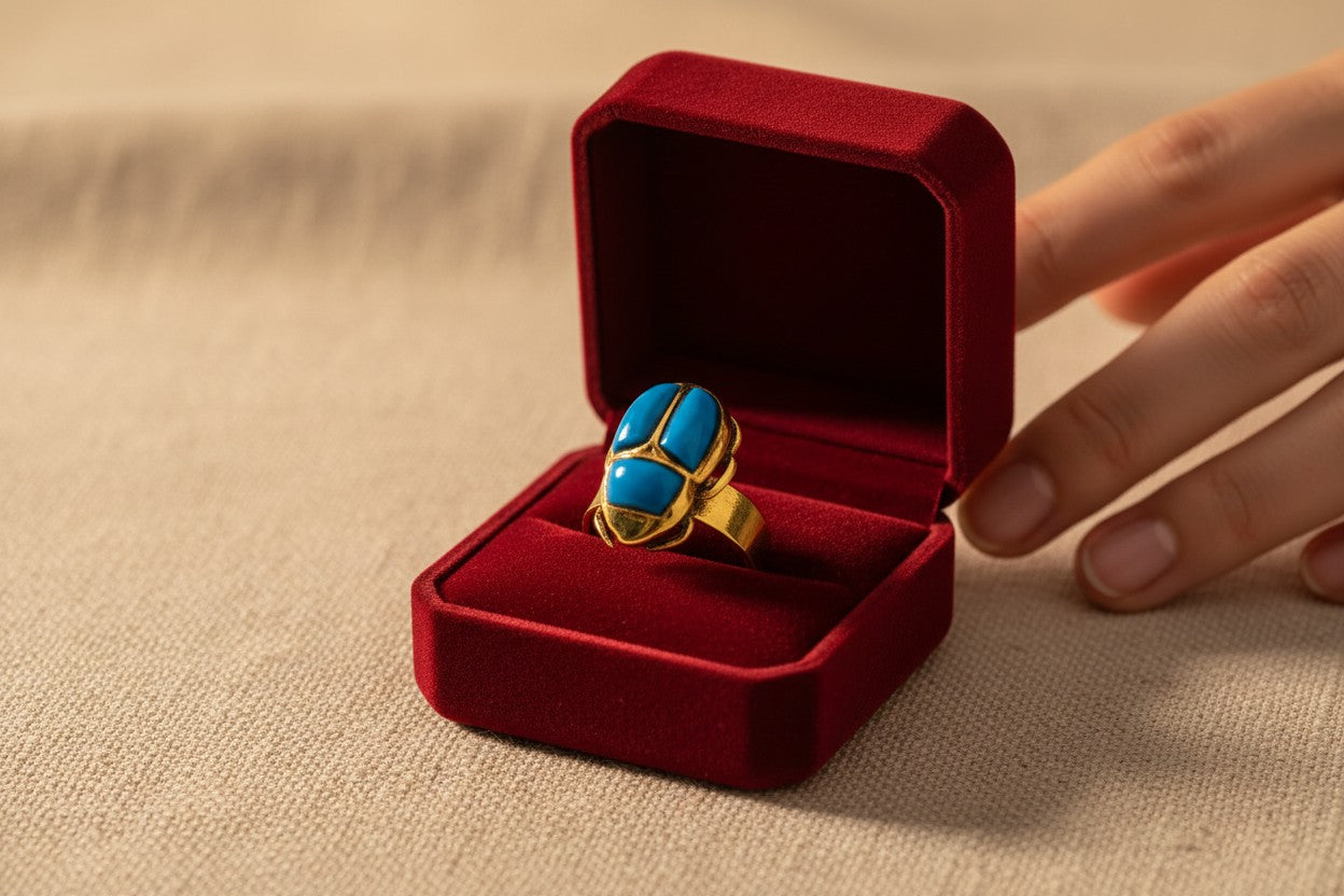 Gold Scarab Ring, Turquoise Egyptian Ring, Ancient Egypt Jewelry, Spiritual Talisman Ring, Vintage Gold Scarab Jewelry Gift