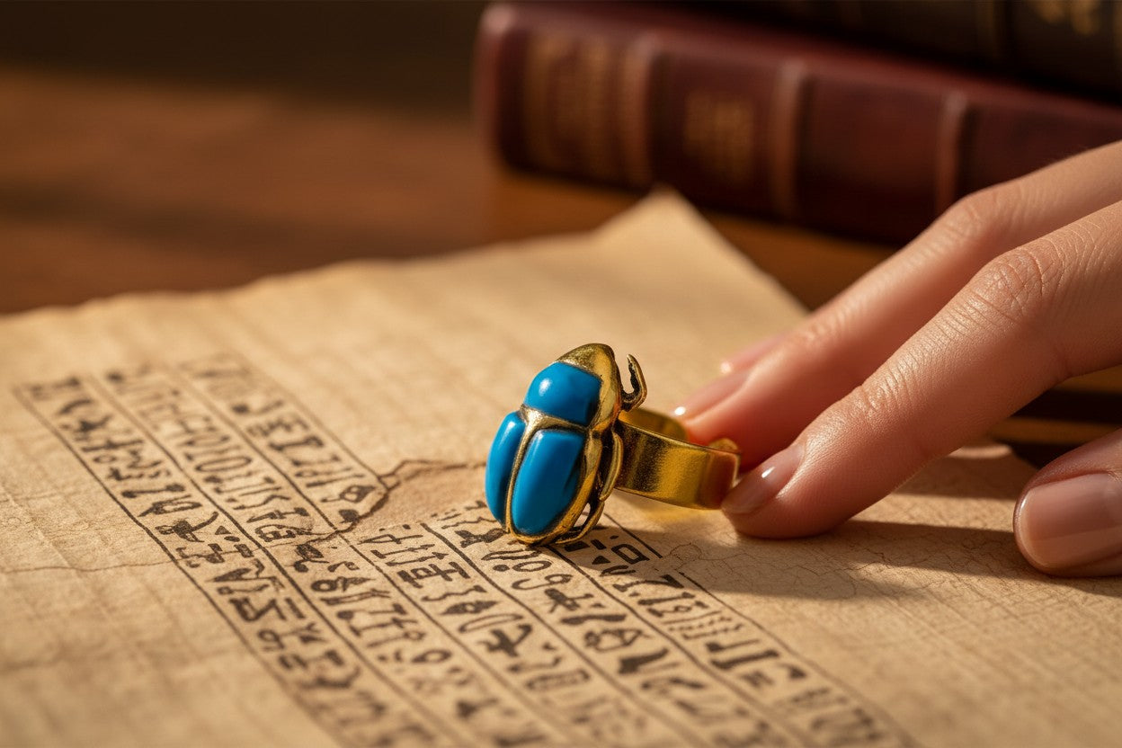 Gold Scarab Ring, Turquoise Egyptian Ring, Ancient Egypt Jewelry, Spiritual Talisman Ring, Vintage Gold Scarab Jewelry Gift