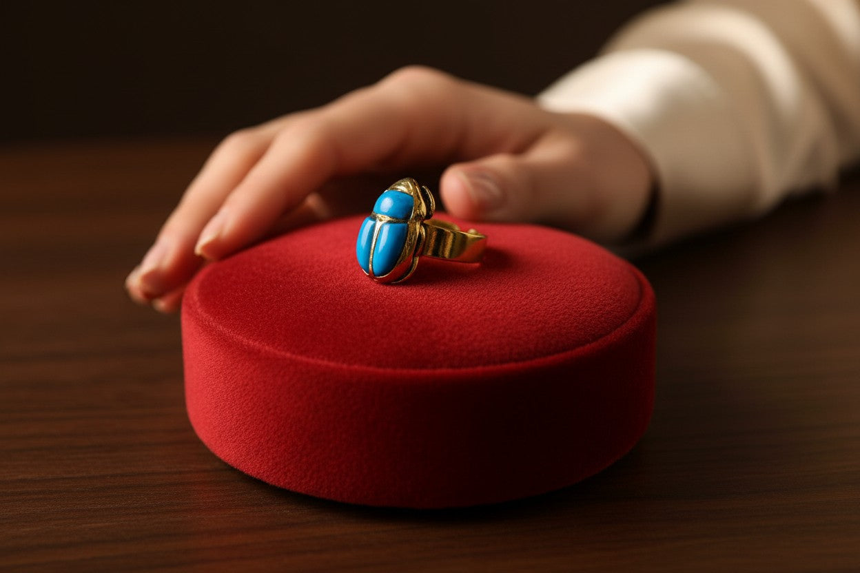 Gold Scarab Ring, Turquoise Egyptian Ring, Ancient Egypt Jewelry, Spiritual Talisman Ring, Vintage Gold Scarab Jewelry Gift