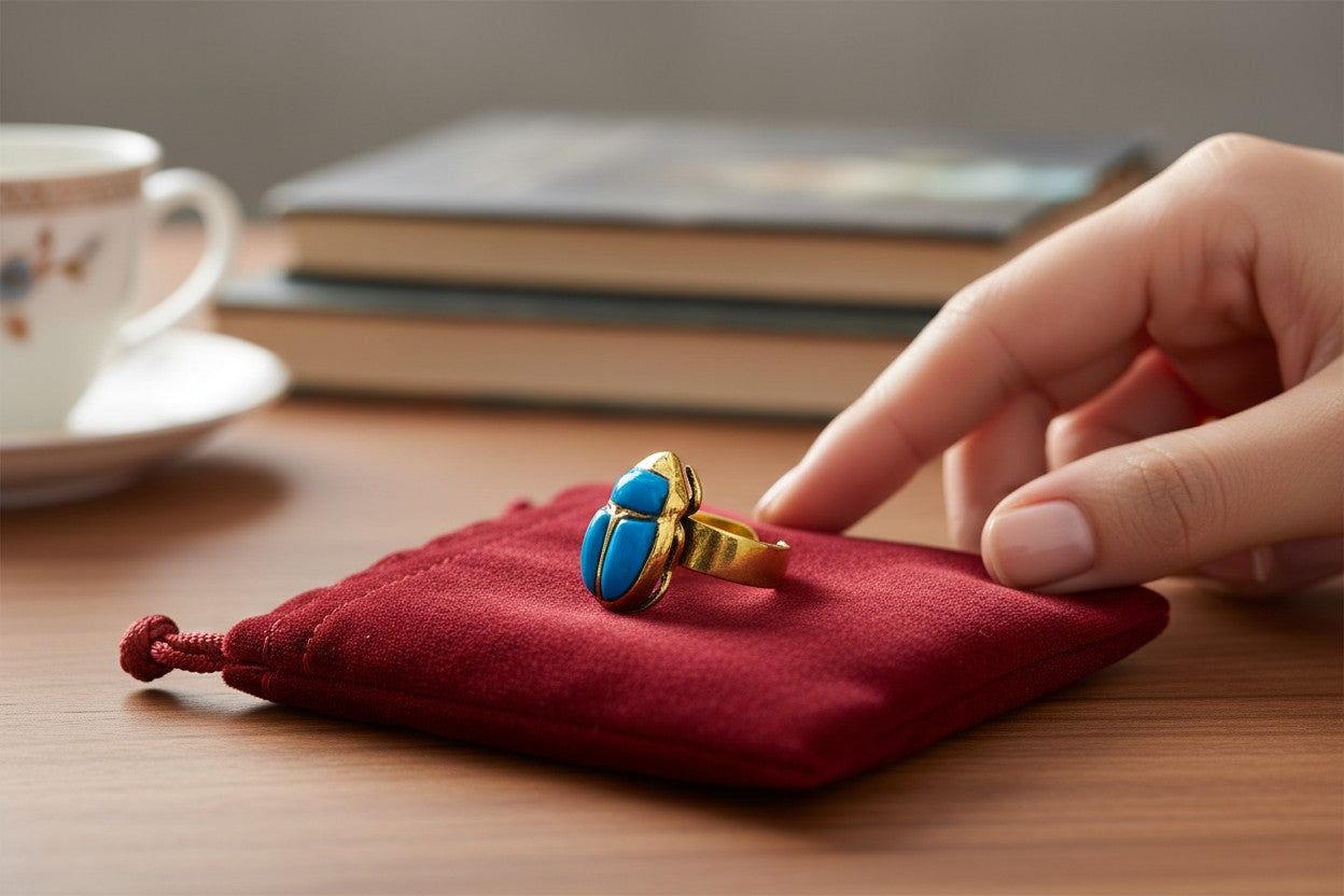 Gold Scarab Ring, Turquoise Egyptian Ring, Ancient Egypt Jewelry, Spiritual Talisman Ring, Vintage Gold Scarab Jewelry Gift