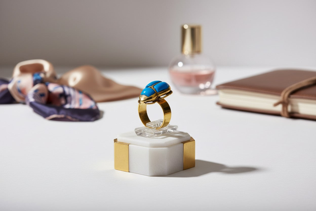 Gold Scarab Ring, Turquoise Egyptian Ring, Ancient Egypt Jewelry, Spiritual Talisman Ring, Vintage Gold Scarab Jewelry Gift