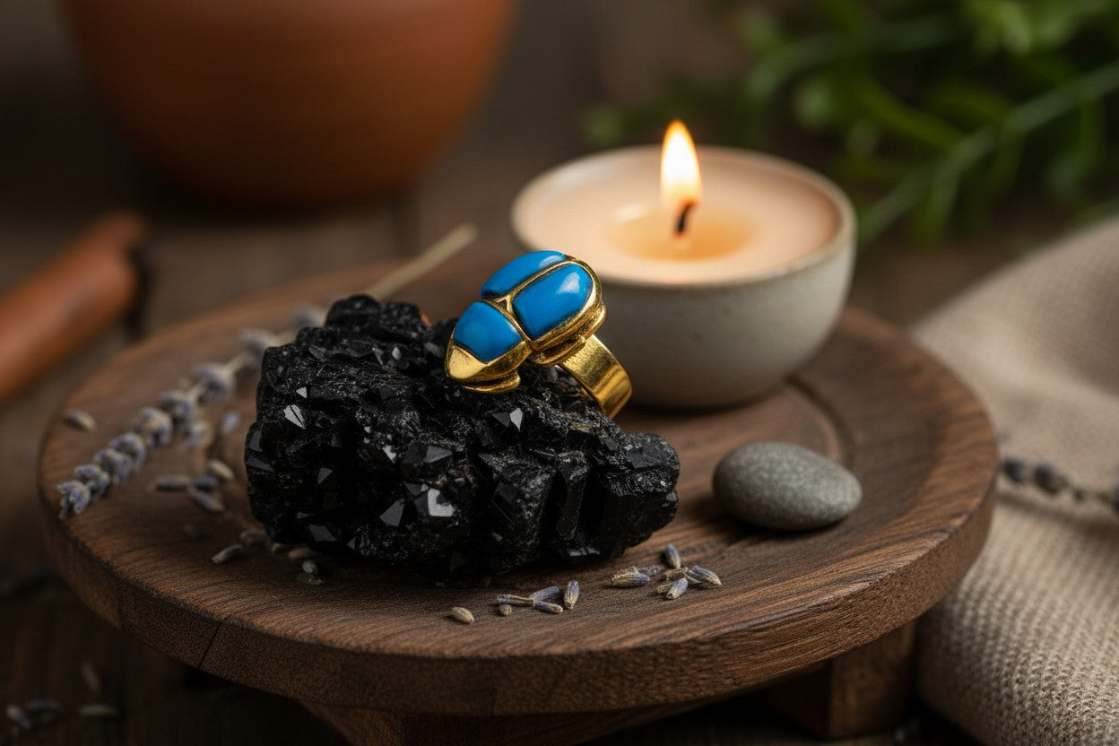 Gold Scarab Ring, Turquoise Egyptian Ring, Ancient Egypt Jewelry, Spiritual Talisman Ring, Vintage Gold Scarab Jewelry Gift