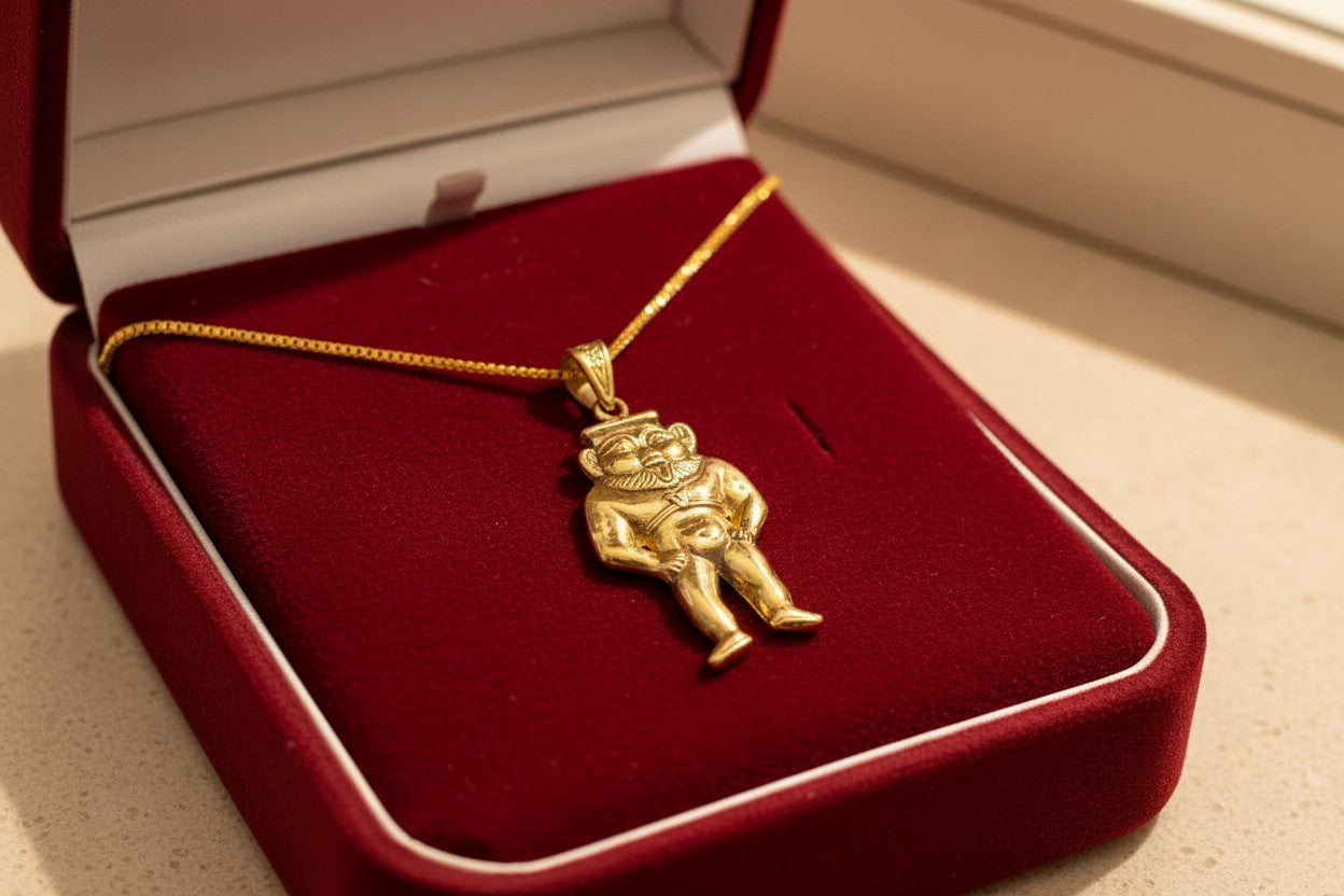 Gold God Bes of Humor Pendant Necklace, Egyptian Gold Jewelry
