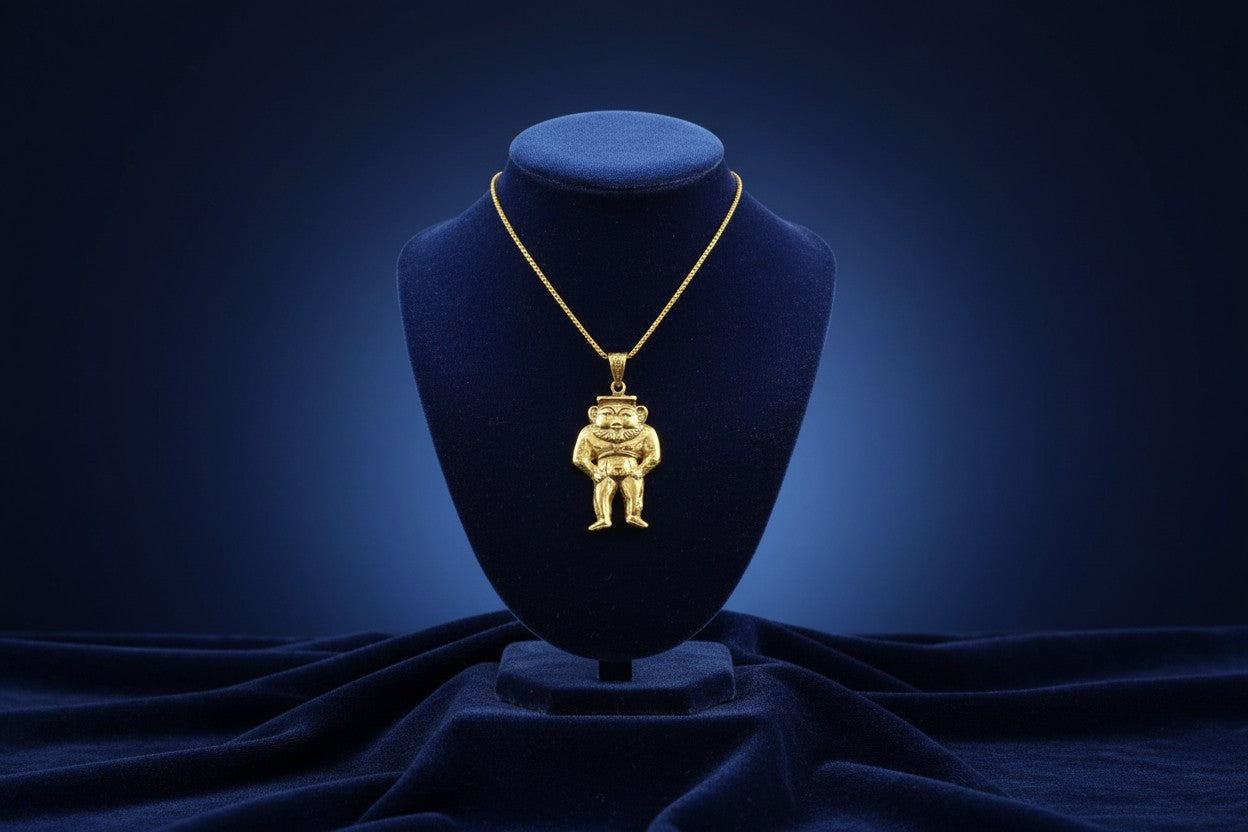 Gold God Bes of Humor Pendant Necklace, Egyptian Gold Jewelry