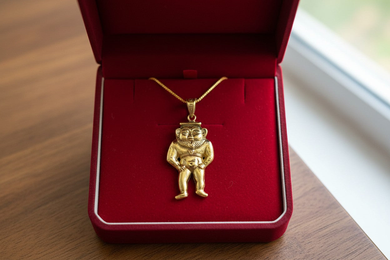 Gold God Bes of Humor Pendant Necklace, Egyptian Gold Jewelry