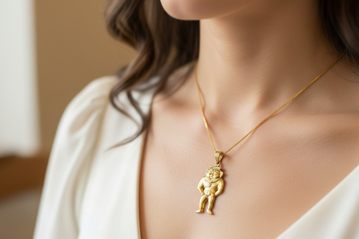 Gold God Bes of Humor Pendant Necklace, Egyptian Gold Jewelry