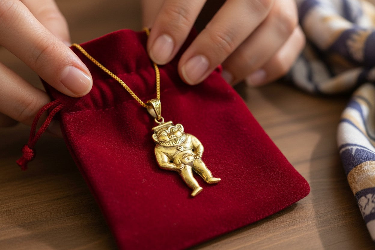 Gold God Bes of Humor Pendant Necklace, Egyptian Gold Jewelry