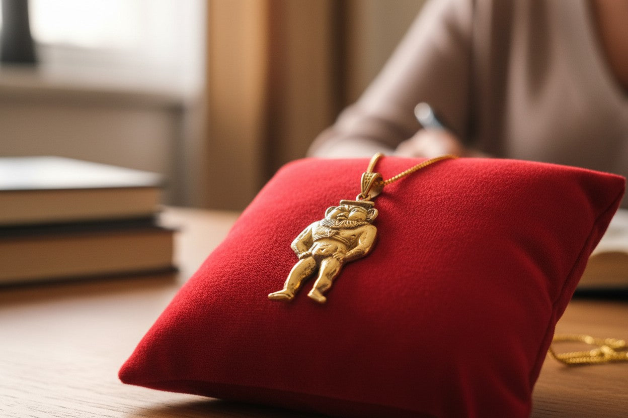 Gold God Bes of Humor Pendant Necklace, Egyptian Gold Jewelry