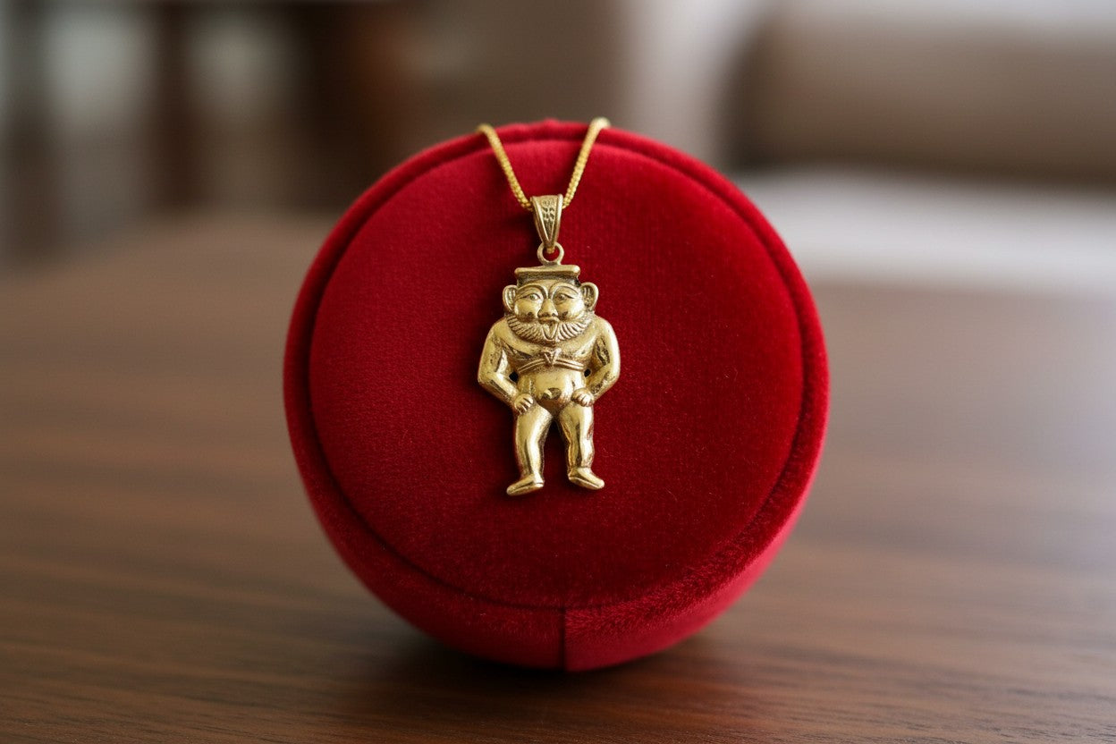 Gold God Bes of Humor Pendant Necklace, Egyptian Gold Jewelry