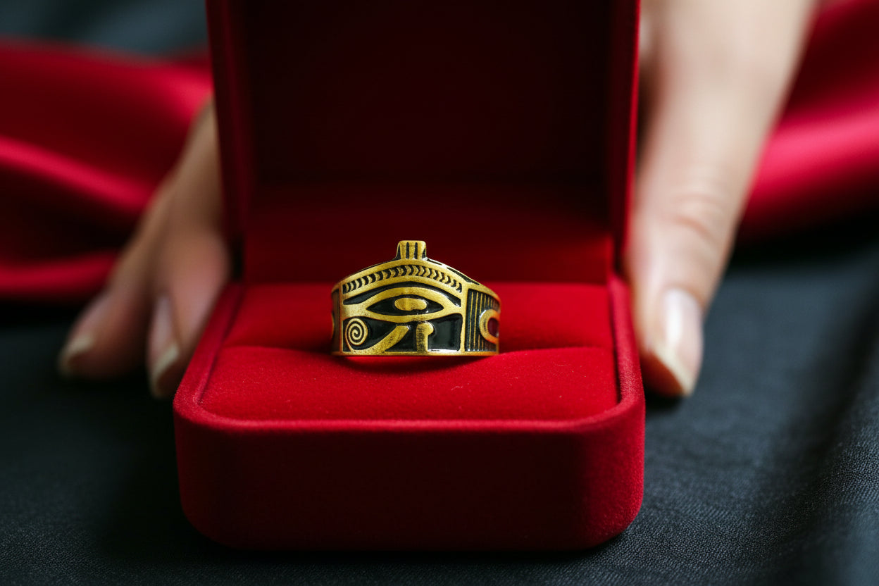 Gold Wadjet Ring, Handmade Egyptian Eye of Horus Talisman