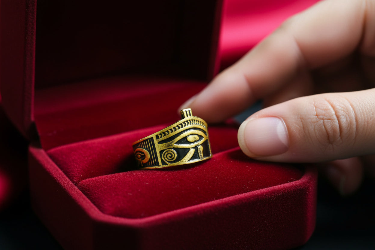 Gold Wadjet Ring, Handmade Egyptian Eye of Horus Talisman
