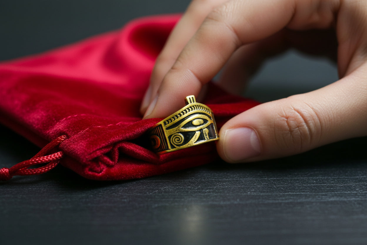 Gold Wadjet Ring, Handmade Egyptian Eye of Horus Talisman