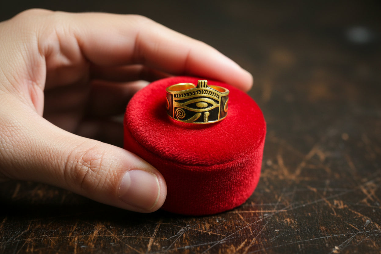 Gold Wadjet Ring, Handmade Egyptian Eye of Horus Talisman