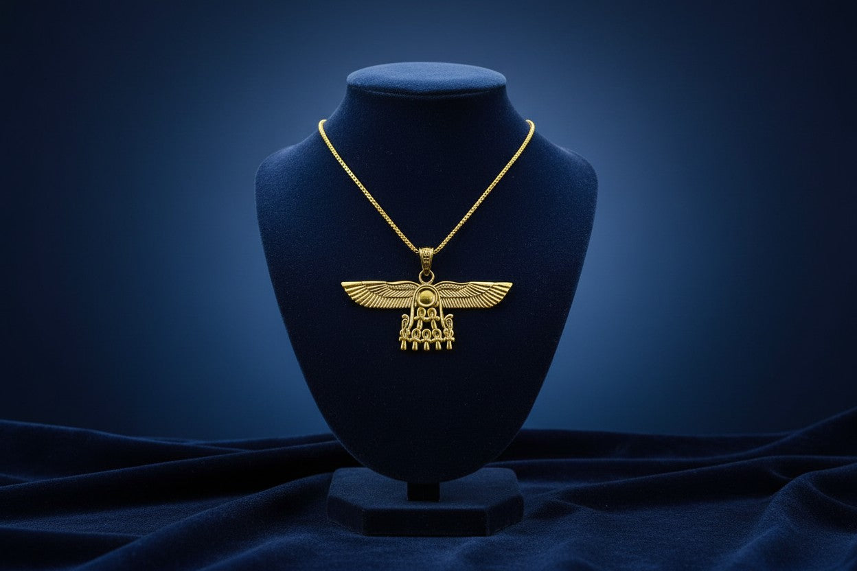 Gold Winged Sun Disk Necklace, Aton Ankh Pendant, Ancient Egyptian Jewelry, Ra Sun Rays Amulet, Protection Charm Gift for Her Him
