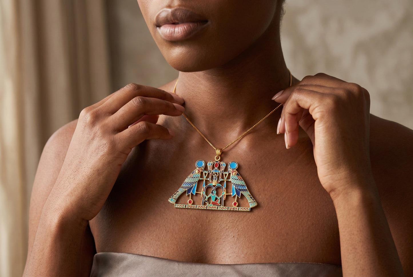Large Gold Horus Pendant Necklace, Egyptian Falcon God Jewelry, Ancient Egypt Necklace, Spiritual Amulet, Mythology Gift, Revival Jewelry