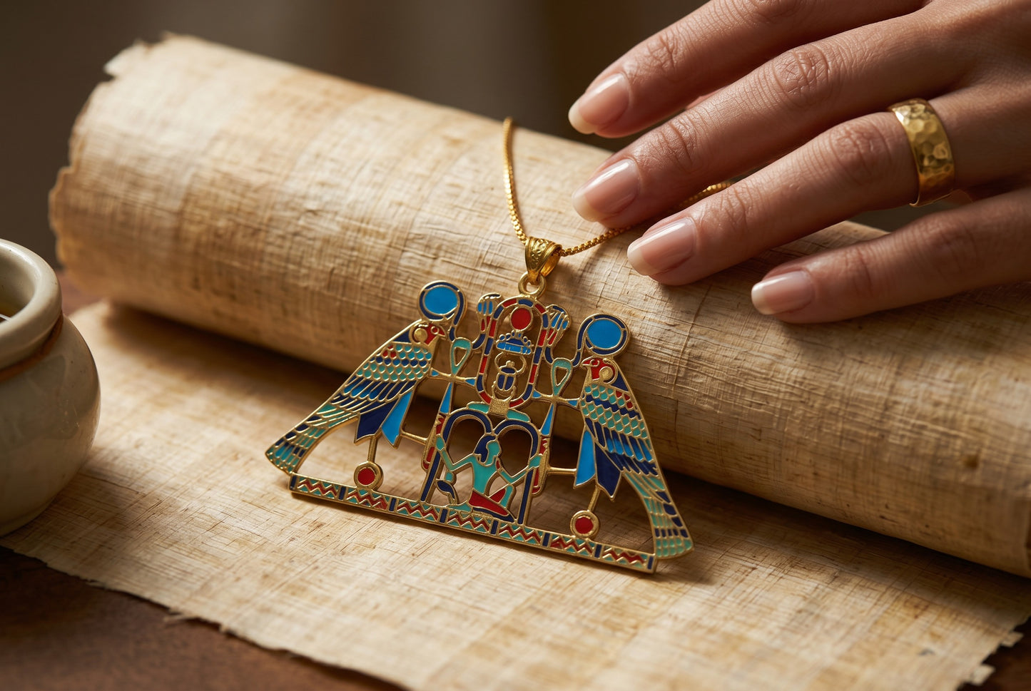 Large Gold Horus Pendant Necklace, Egyptian Falcon God Jewelry, Ancient Egypt Necklace, Spiritual Amulet, Mythology Gift, Revival Jewelry