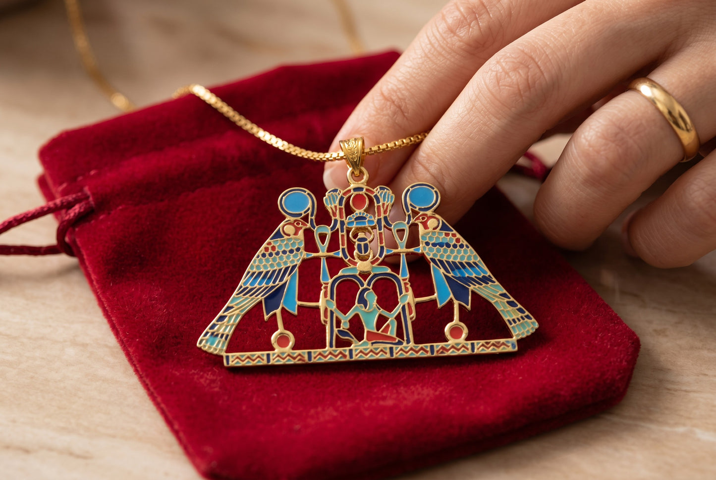 Large Gold Horus Pendant Necklace, Egyptian Falcon God Jewelry, Ancient Egypt Necklace, Spiritual Amulet, Mythology Gift, Revival Jewelry