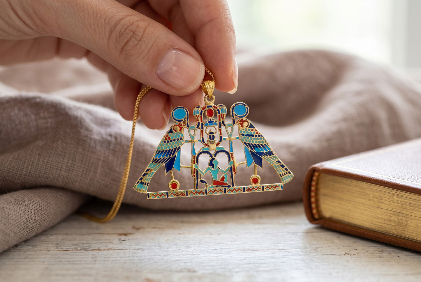 Large Gold Horus Pendant Necklace, Egyptian Falcon God Jewelry, Ancient Egypt Necklace, Spiritual Amulet, Mythology Gift, Revival Jewelry