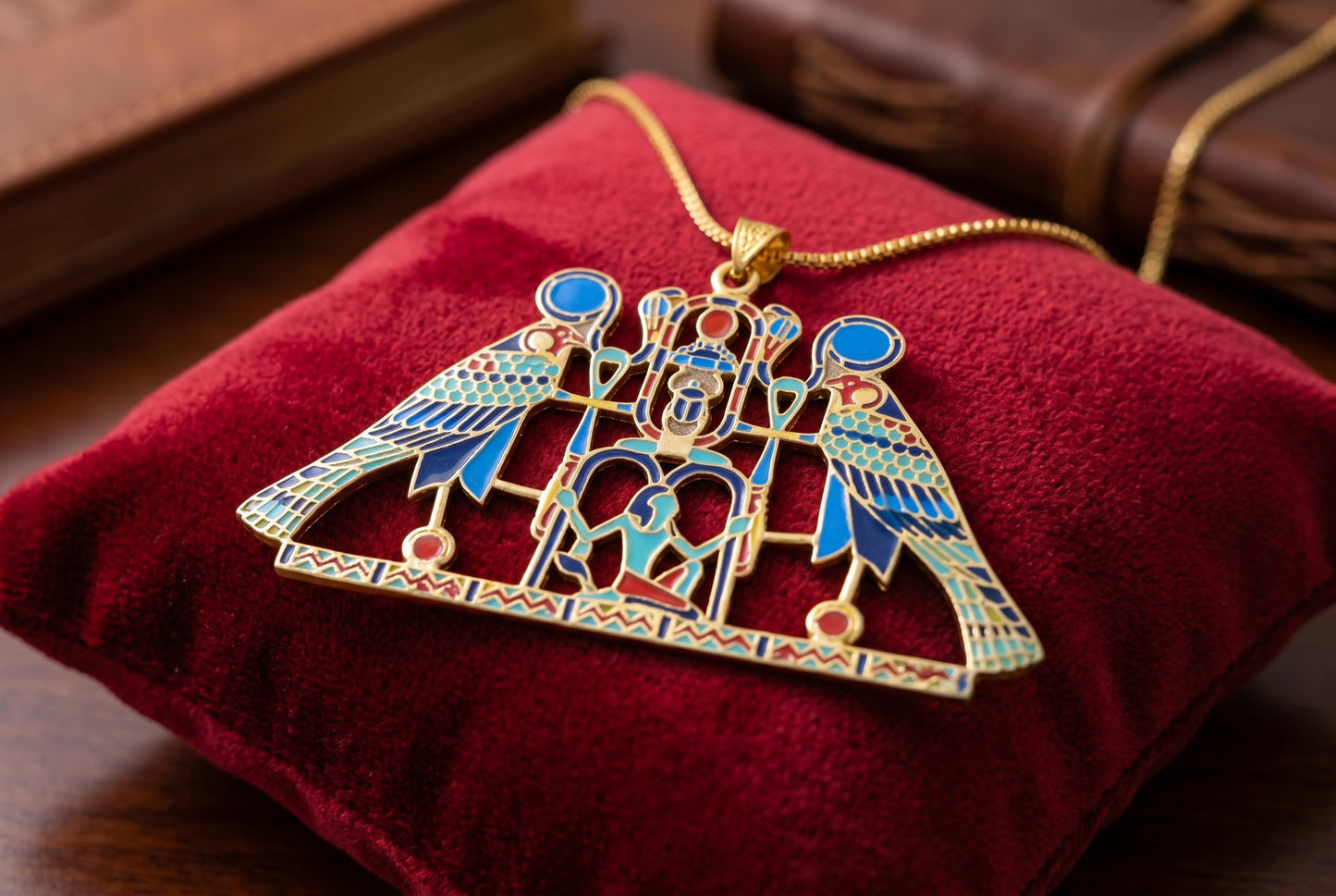 Large Gold Horus Pendant Necklace, Egyptian Falcon God Jewelry, Ancient Egypt Necklace, Spiritual Amulet, Mythology Gift, Revival Jewelry
