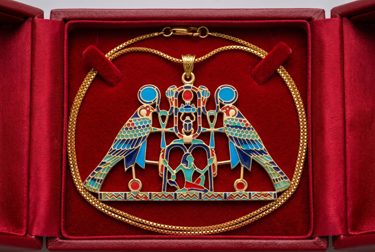 Large Gold Horus Pendant Necklace, Egyptian Falcon God Jewelry, Ancient Egypt Necklace, Spiritual Amulet, Mythology Gift, Revival Jewelry