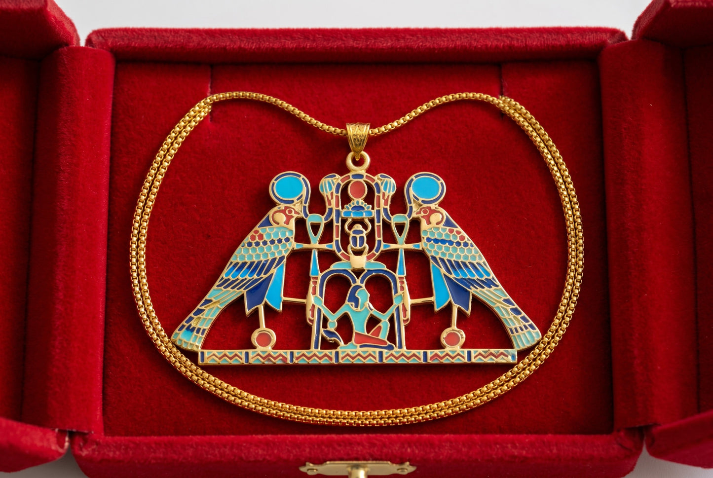 Large Gold Horus Pendant Necklace, Egyptian Falcon God Jewelry, Ancient Egypt Necklace, Spiritual Amulet, Mythology Gift, Revival Jewelry