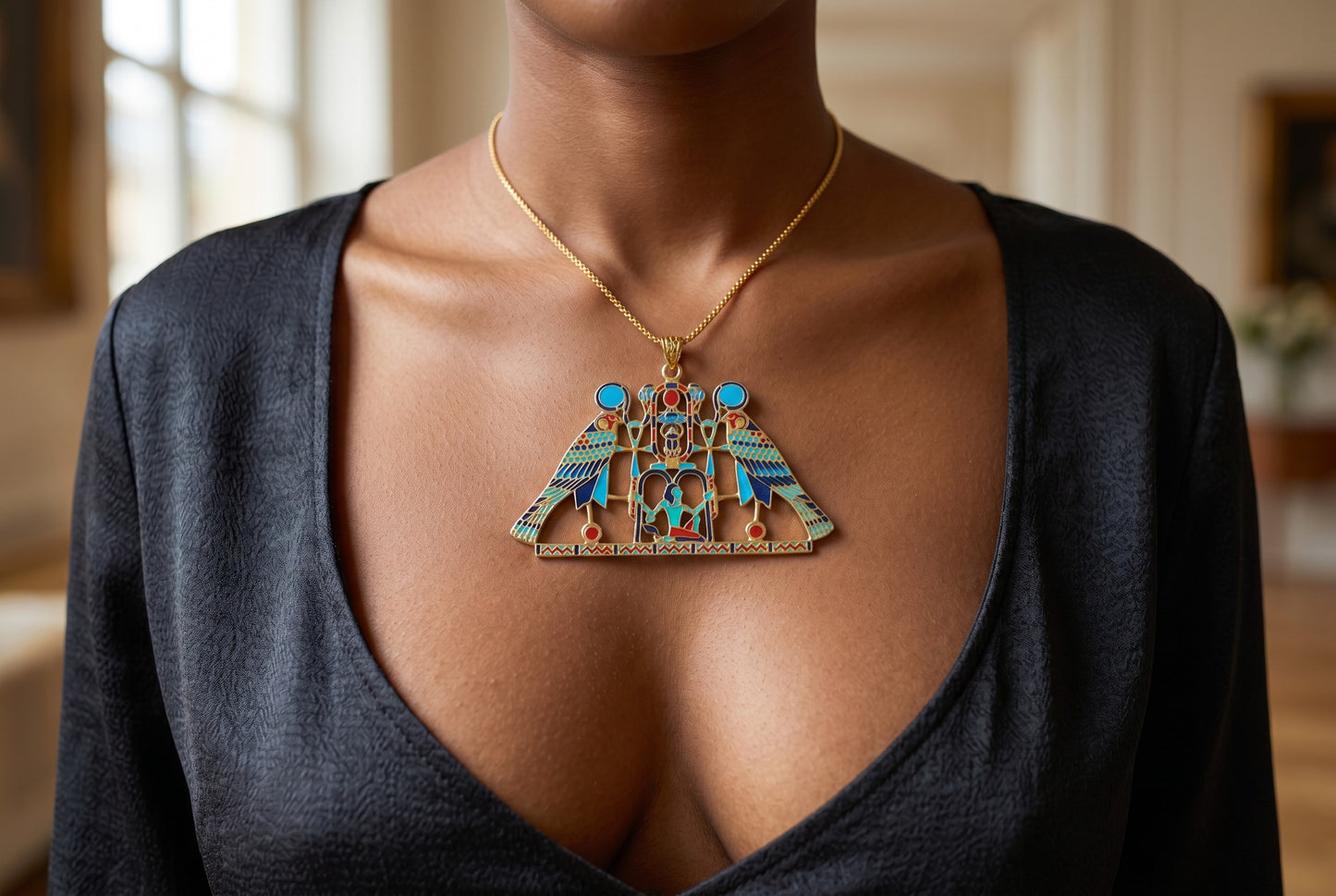Large Gold Horus Pendant Necklace, Egyptian Falcon God Jewelry, Ancient Egypt Necklace, Spiritual Amulet, Mythology Gift, Revival Jewelry