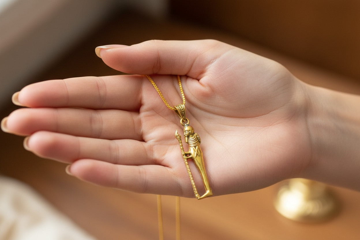 Gold God Ptah Necklace, Ancient Egyptian Ptah Pendant, Creator God Amulet, Egyptian Revival Jewelry, Spiritual Talisman Gift, Divine Minimalist Necklace