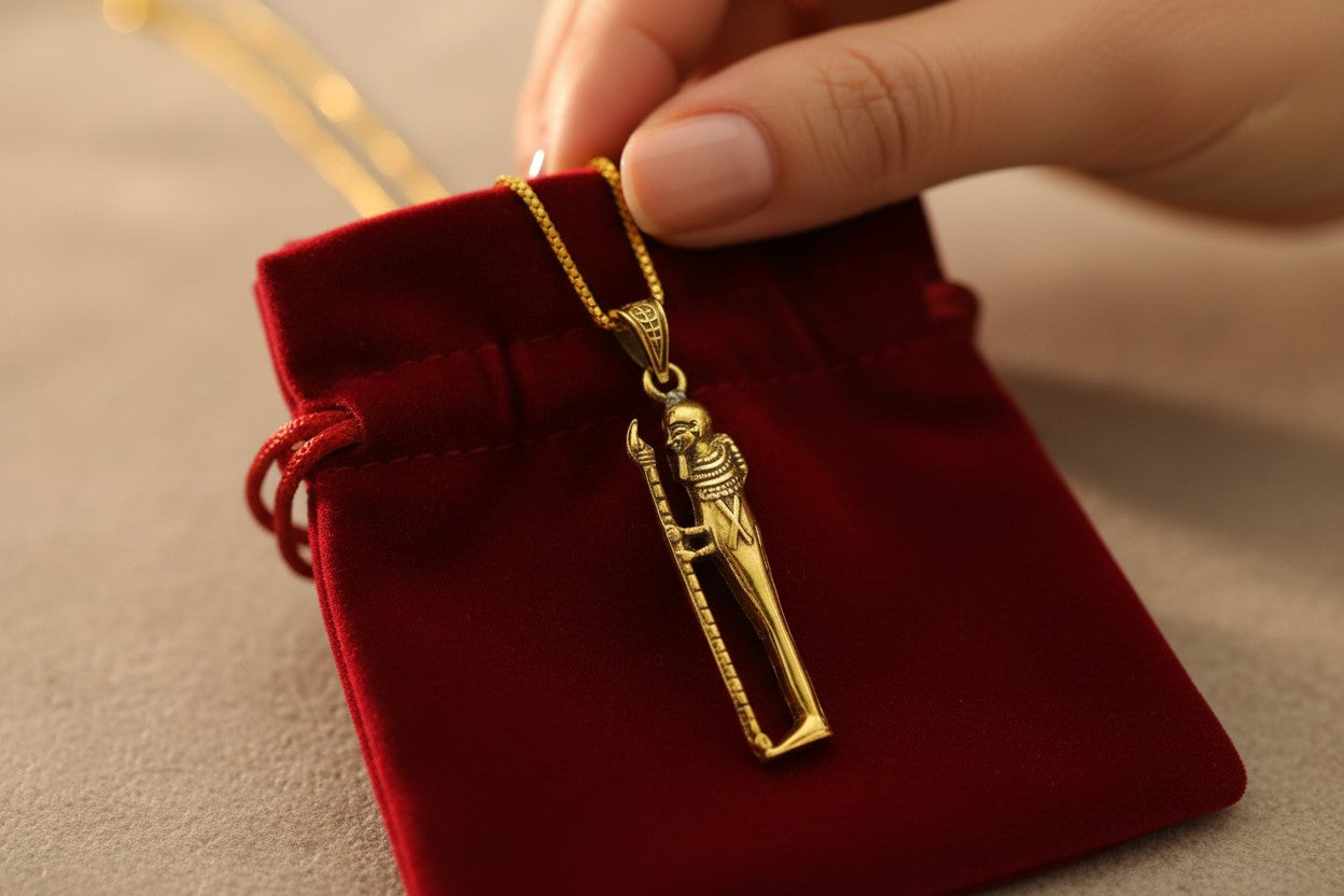 Gold God Ptah Necklace, Ancient Egyptian Ptah Pendant, Creator God Amulet, Egyptian Revival Jewelry, Spiritual Talisman Gift, Divine Minimalist Necklace