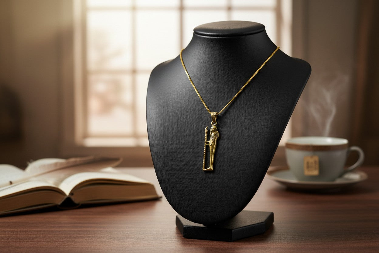 Gold God Ptah Necklace, Ancient Egyptian Ptah Pendant, Creator God Amulet, Egyptian Revival Jewelry, Spiritual Talisman Gift, Divine Minimalist Necklace