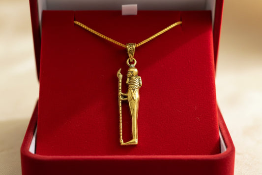 Gold God Ptah Necklace, Ancient Egyptian Ptah Pendant, Creator God Amulet, Egyptian Revival Jewelry, Spiritual Talisman Gift, Divine Minimalist Necklace