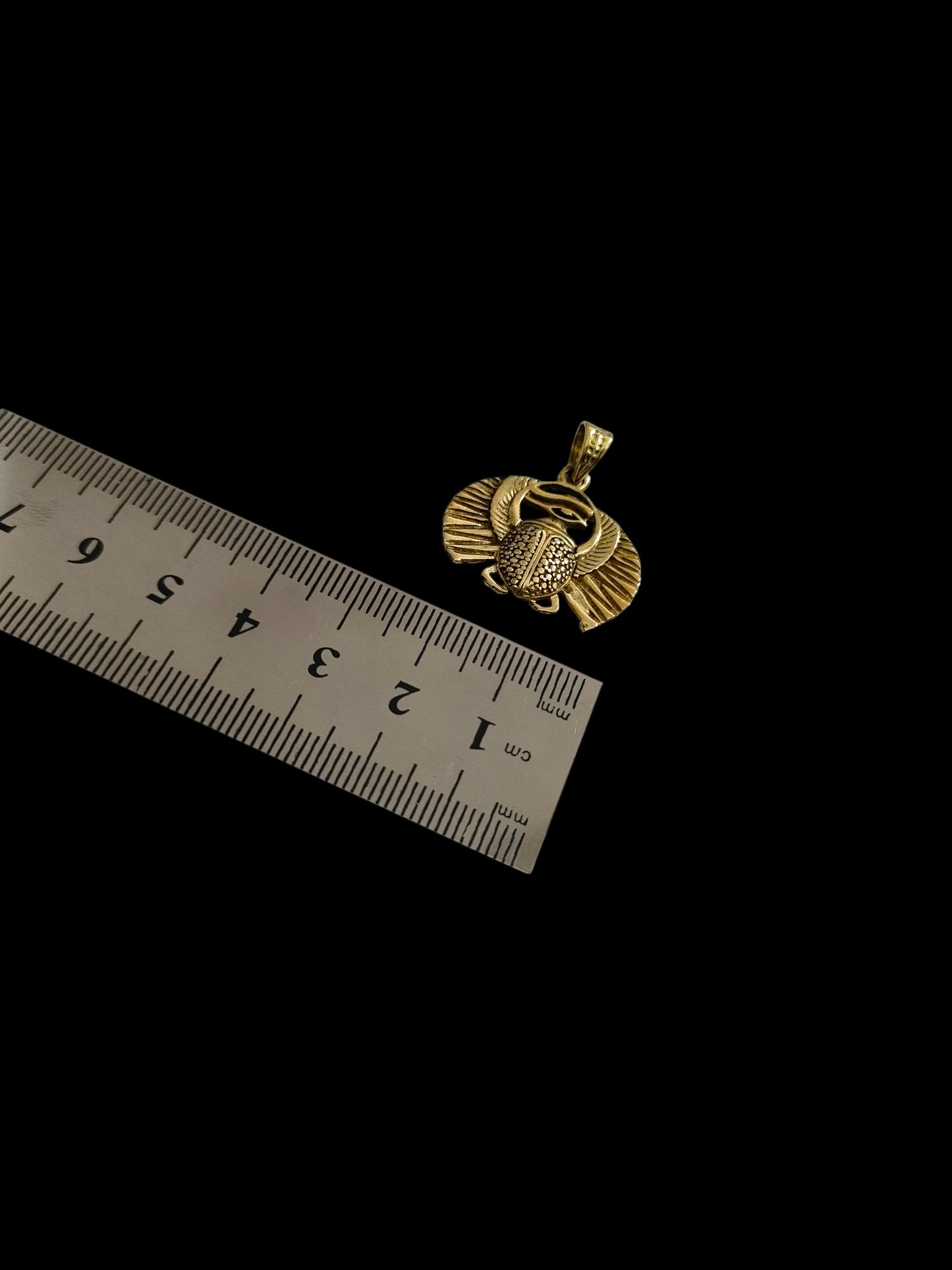 Gold Scarab Beetle Pendant Necklace, Egyptian Revival Talisman